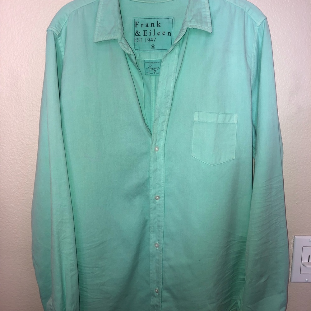 Frank & Eileen Barry famous denim spearmint green button down Shirt